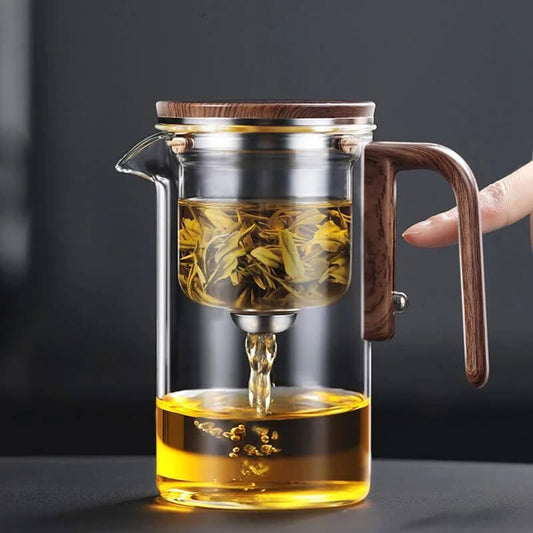 Konoco Glass Magnetic Teapot with Detachable Infuser and Wooden Handle, Borosilicate Glass Tea Maker, Clear