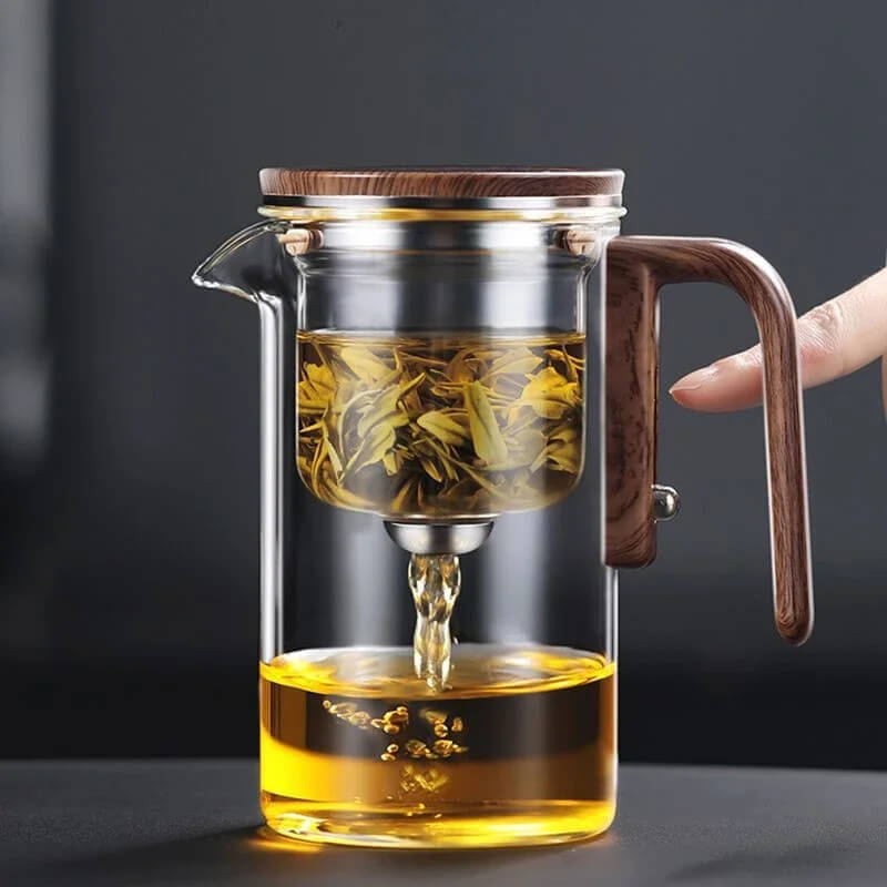 Konoco Glass Magnetic Teapot with Detachable Infuser and Wooden Handle, Borosilicate Glass Tea Maker, Clear