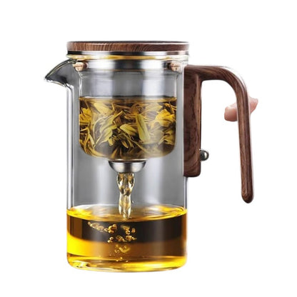 Konoco Glass Magnetic Teapot with Detachable Infuser and Wooden Handle, Borosilicate Glass Tea Maker, Clear