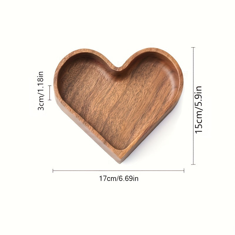 Konoco Heart Shaped Pine Wood Snack Tray for Candy and Nuts, Small Wooden Serving Platter, 6.7x6 Inches, 1-Piece
