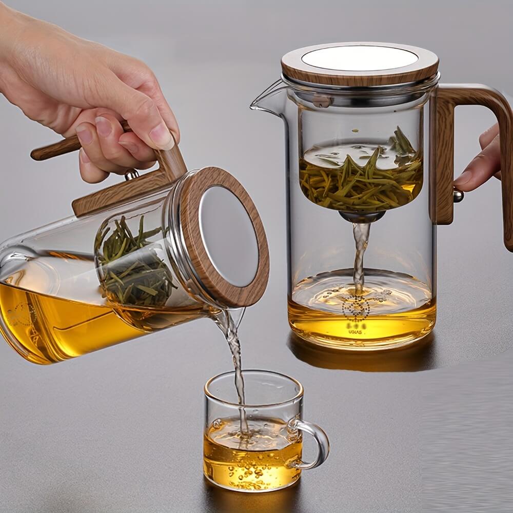 Konoco Glass Magnetic Teapot with Detachable Infuser and Wooden Handle, Borosilicate Glass Tea Maker, Clear