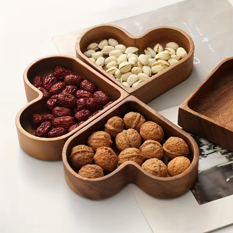 Konoco Heart Shaped Pine Wood Snack Tray for Candy and Nuts, Small Wooden Serving Platter, 6.7x6 Inches, 1-Piece
