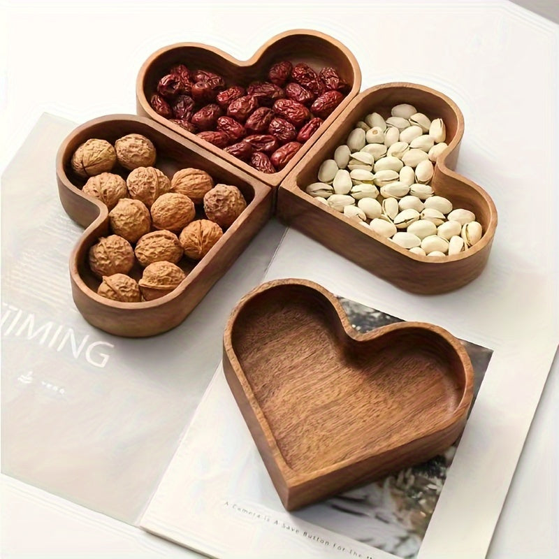 Konoco Heart Shaped Pine Wood Snack Tray for Candy and Nuts, Small Wooden Serving Platter, 6.7x6 Inches, 1-Piece