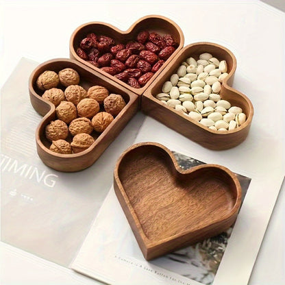 Konoco Heart Shaped Pine Wood Snack Tray for Candy and Nuts, Small Wooden Serving Platter, 6.7x6 Inches, 1-Piece
