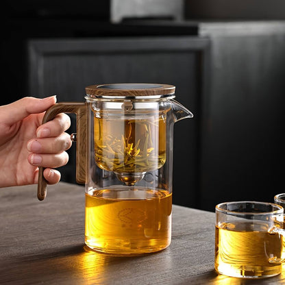 Konoco Glass Magnetic Teapot with Detachable Infuser and Wooden Handle, Borosilicate Glass Tea Maker, Clear